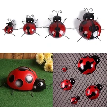 Набор 4 шт. 4 размера божьи коровки стенные скульптуры в виде рыб металлические садовые настенные искусства Висячие фигурки Божья коровка домашний бар сад украшение на стену