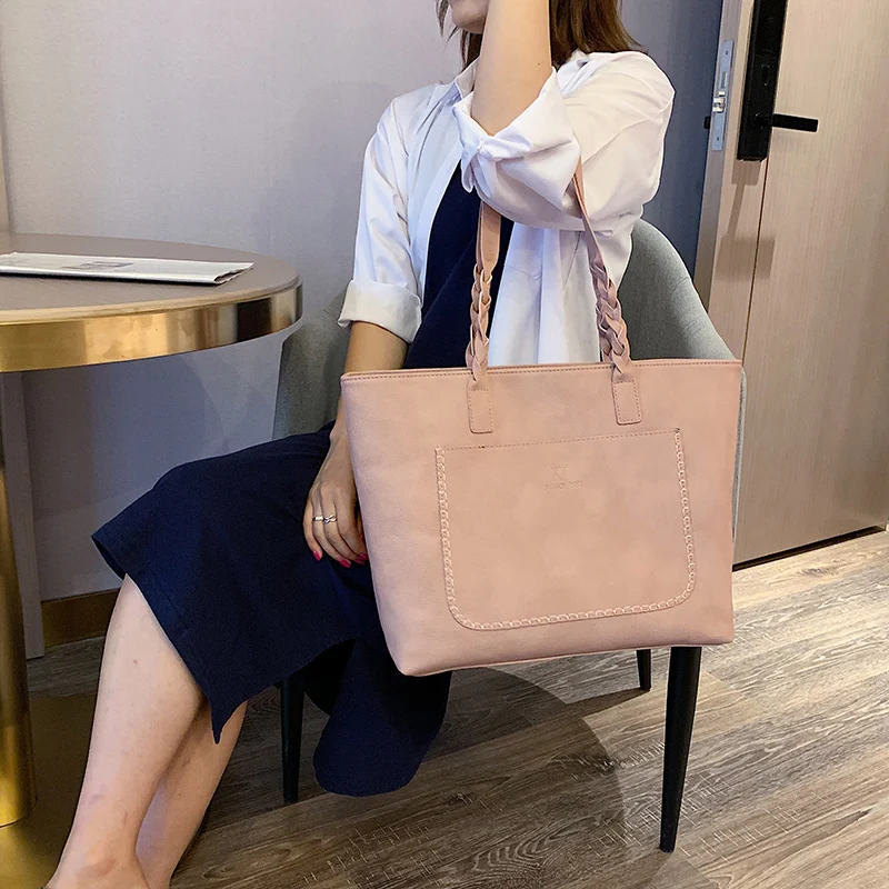 2020 big black womens bag tote bag large capacity leather one-shoulder tote bag with silt pocket women large capacity tote bag