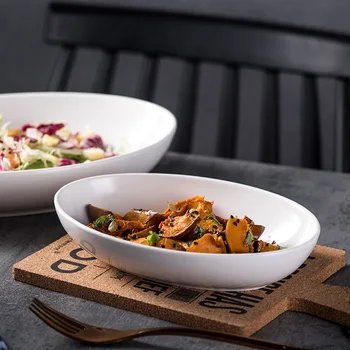 

1 piece European Creative Solid white Ceramic Porcelain Household Hotel Oval Deep Dinner Dish Cooking Steamed Fish Salad Plate