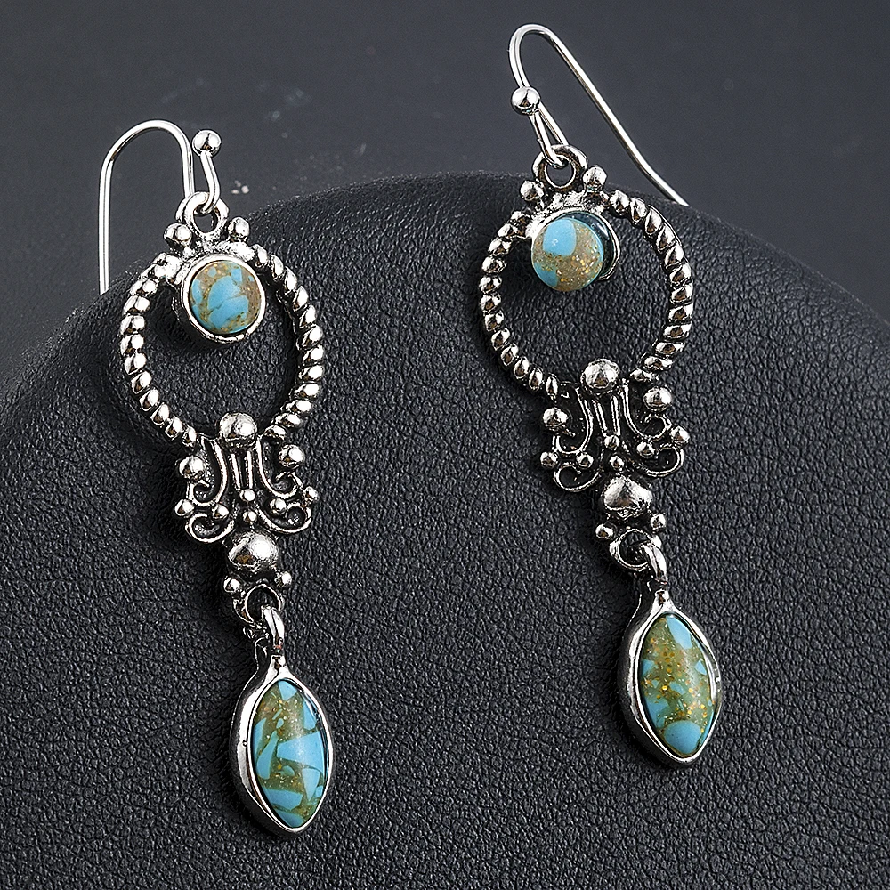 Indian Tribal Personality Natural Dangle Drop Earrings Resin Stone Ethnic Vintage Hanging 2019 for Women | Украшения и аксессуары