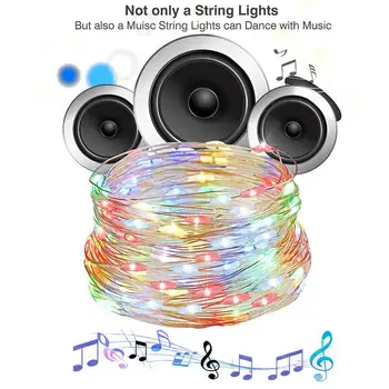 

USB Copper Twinkle String Lights Wire Sound Activated Music LED String Lights 5M 10M 12 Modes for Party Christmas Wedding