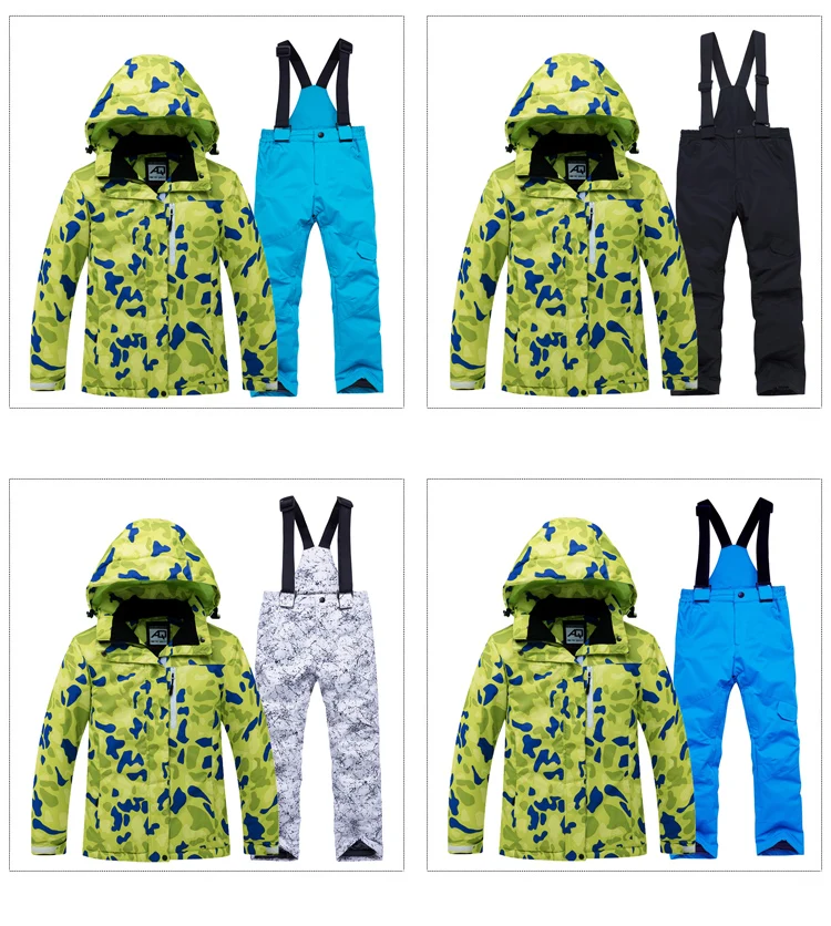 Лыжные костюмы, куртка и штаны, теплый ветрозащитный водонепроницаемый для снега для мальчиков и девочек, комплекты уличная зимняя одежда, детская Лыжная одежда