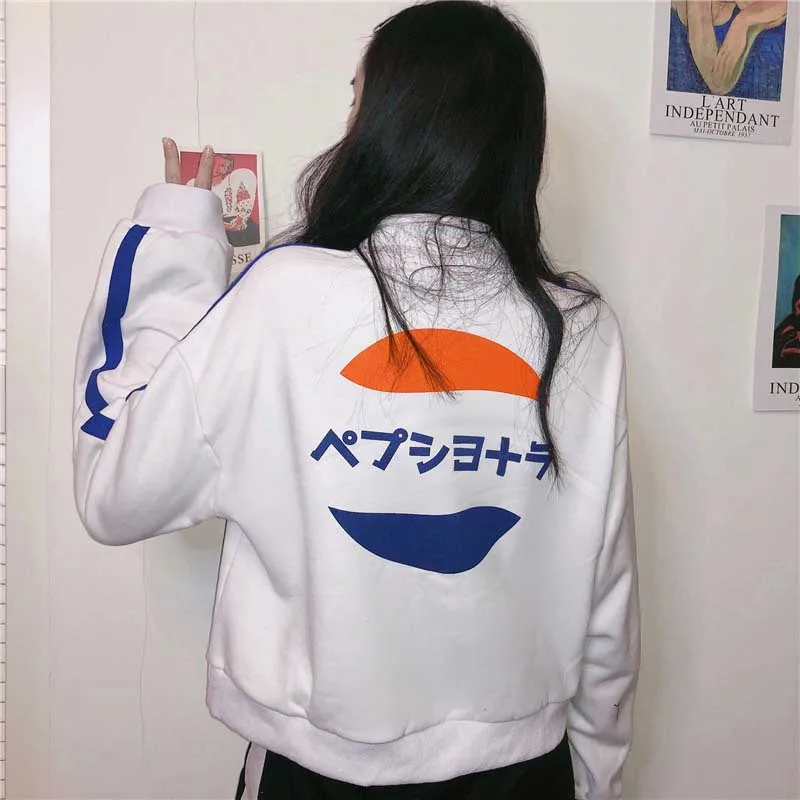

NiceMix Harajuku Women Sweatshirt Tops Autumn Loose Letter Print zipper Pullover Fashion Casual Long Sleeve Thicken Hoodies