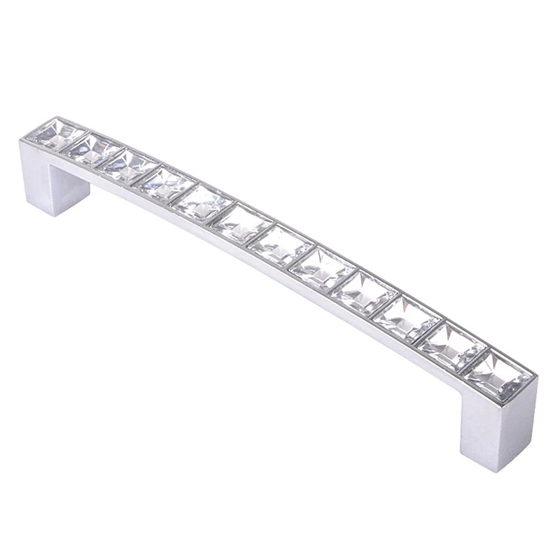 Pack Of 8 Europe Style Square Clear Crystal Rhinestone Furniture Door Wardrobe Cupboard Cabinet Drawer Pull Handle Knobs 128Mm furniture door handle