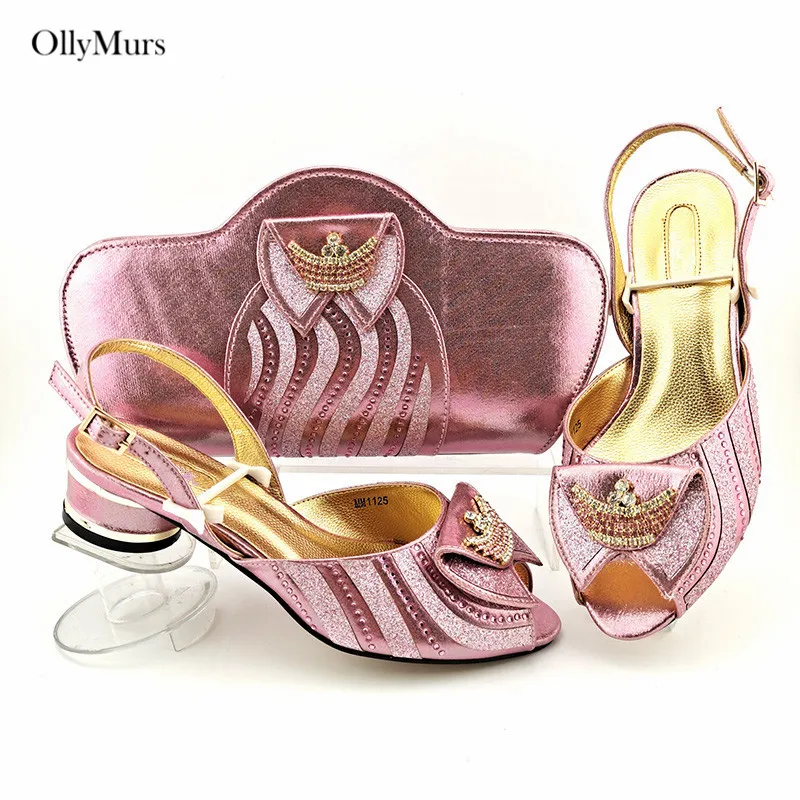 

Summer Style PU Leather Woman Fuchsia Shoes And Bag Set Party Dress African Elegant Style Middle Heels Shoes And Bag Set