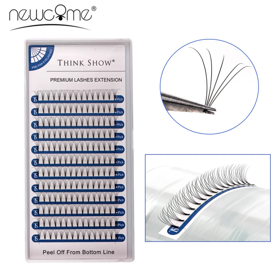 NEWCOME 12lines Permade Volume Fans 3D/4D/5D Short Stem Eyelashes Faux Mink Russian Eyelash Extension Cilia Makeup Tools | Красота и