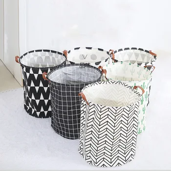 

Nordic Folding Laundry Basket Canvas Dirty Clothes Storage Basket Waterproof Cotton Linen Sundries Storage Barrel Closure Handle