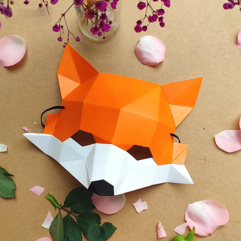 3d Papier Orange Renard Tete Masque Casque Animal Bricolage Origami Papier Carte Modele Maison Chambre Decor Artisanat Fete Halloween Cosplay Accessoires Aliexpress