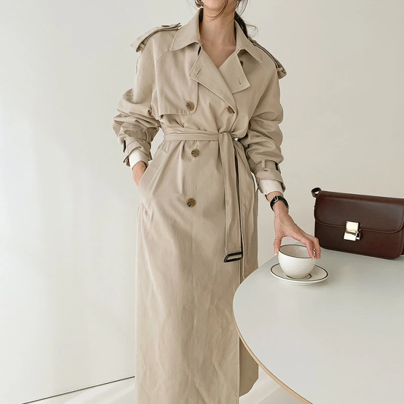 GetSpring Women Trench Coat Temperament Women Windbreaker Double Breasted Long Sleeve Women Coats Loose Long Overcoat Autumn New