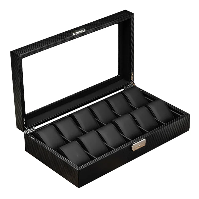 

Watch Box Organizer Storage Removable Pillow - 12 Slot High Definition Glass Display Case
