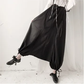 

LANMREM 2020 Women's Spring New Wild Lace With Drawstring Loose Solid Color Temperament Bib Wide-leg Pants 19B-a286