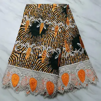 

lace African wax Fabric 6 Yards/pcs Prints Fabric With Embroidery wax print Nigerian Guipure Lace For Dress Women