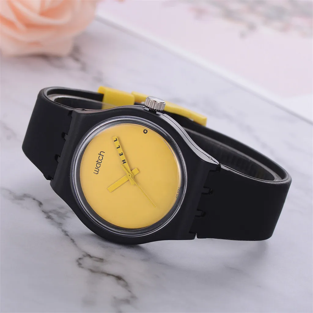 

Women Watches Silicon Strap Analog Quartz Wristwatch Sport Solid Color Cartoon Black Yellow New Clock 2020 New Zegarki Damskie