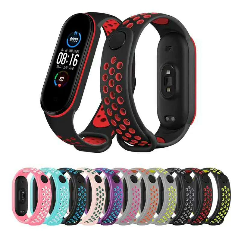 Цветной ремешок для Xiaomi Mi Band 5 сменный силиконовый браслет спортивный дышащий из