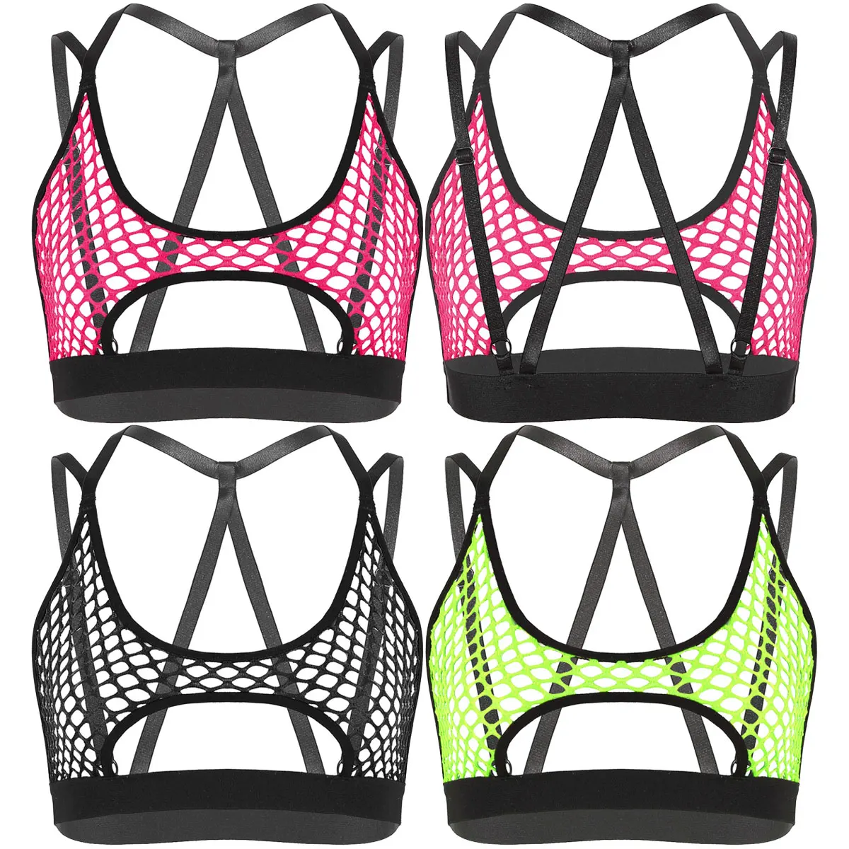 Womens Hollow Out Fishnet Bra Tops Cutout Underboob Vest Crop Tops Clubwear