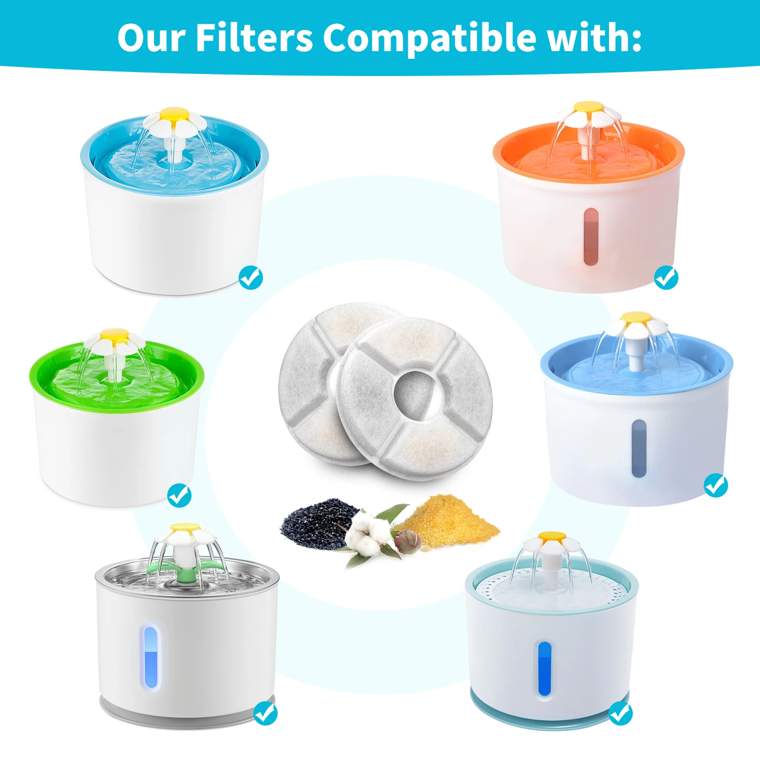Description Picture 3 of itemReplacement Activated Carbon Filter For Cat Water Drinking Fountain Replaced Filters Flower For Pet Dog Round Fountain Dispenser