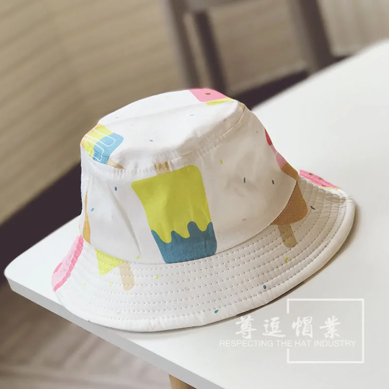 Летняя Детская Солнцезащитная шляпа унисекс, уличная Осенняя Кепка для мальчиков и девочек, пляжная шляпа с широкими полями, Детская кепка с рисунком - Цвет: icecream