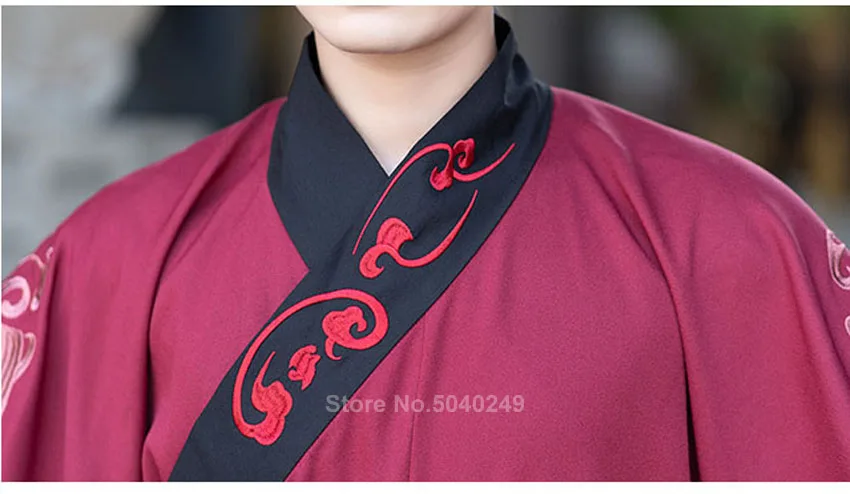 Chinese Style Men Tang Suit Ancient Costume Hanfu Folk Dress Emboridery Long Robe New Year Dance Full Sleeve Vintage Traditonal ballet outfit men