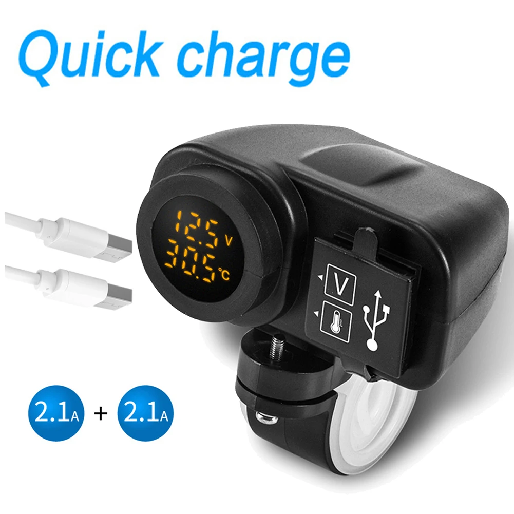 12-30V Портативный, многофункциональный светодиодный usb-зарядное устройство для мотоцикла 2.1A+ 2.1A с цифровой вольтметр-термометр