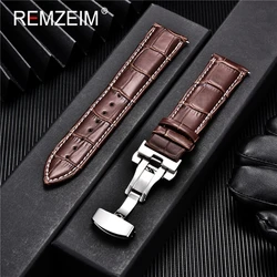 Premium Calfskin Leather Watchband with Butterfly Buckle Strap - 18mm (Brown-w-s)