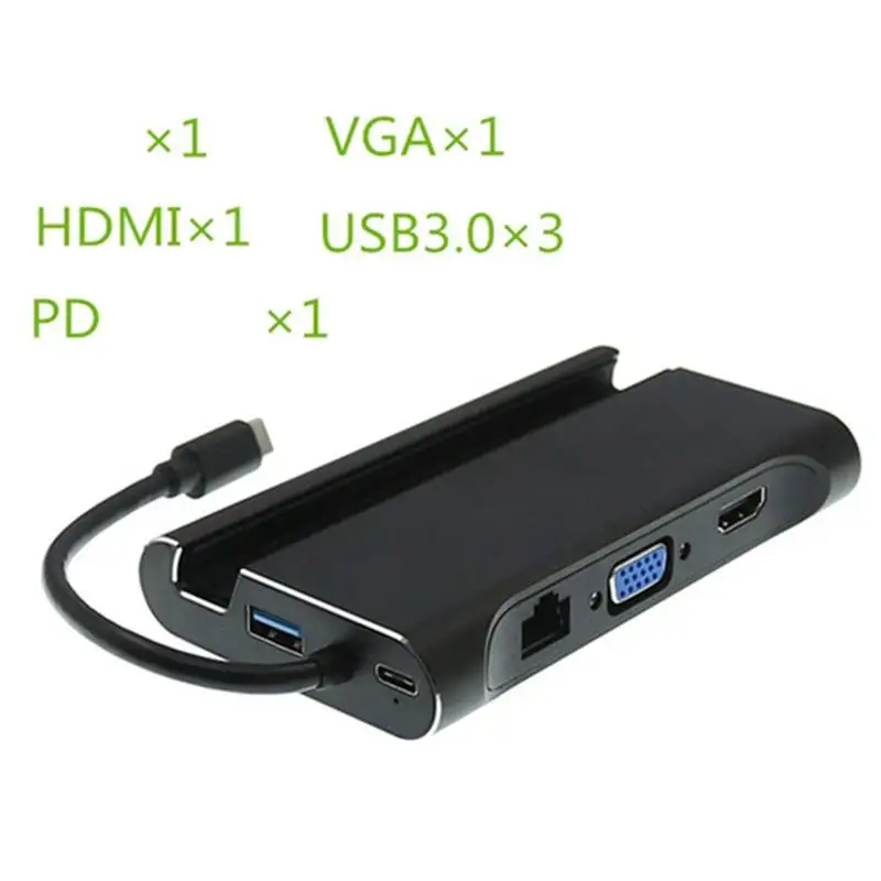 7в1 Usb C к 4K Hdmi Vga Rj45 Ethernet Usb 3,1 порт type C зарядный адаптер концентратор