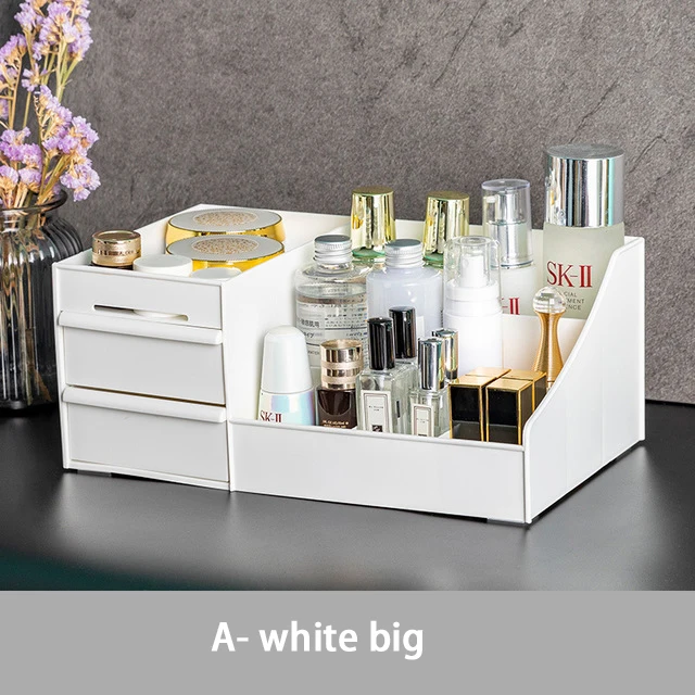 Настольный косметический ящик для хранения, большой пластиковый туалетный ящик, настольные украшения, коробка для хранения канцтоваров, для хранения мелочей, Япония - Цвет: A white big