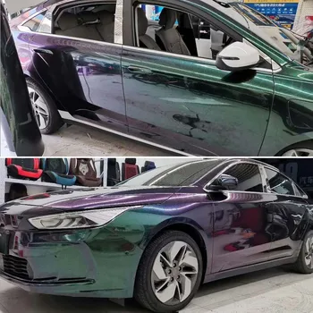 شراء1.52x18 متر لامع شرارة الماس الحرباء الأرجواني الأخضر بولي كلوريد الفينيل الفينيل التفاف الشارات سيارة الجسم كله ملصق اللون تغيير الفيلم
