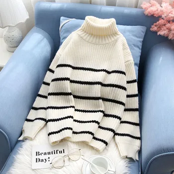 

turtleneck knitted women sweater slim thicken warm lantern sleeved short casual home wear thicken warm pulls outwear tops