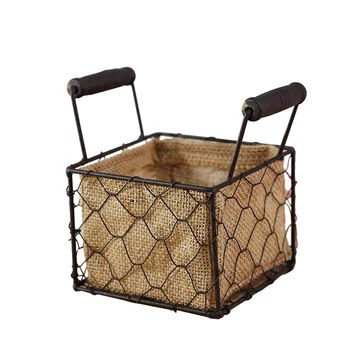 

1pc Creative Flower Basket with Handles Retro Cloth Basket Rural Style Storage Basket Wire Square Basket for Home Garden A30 A30