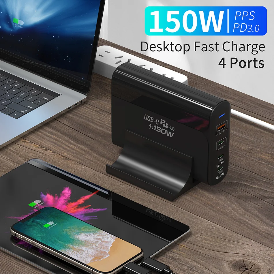 65 watt charger phone URVNS 150 Watt 4-Port PD Block Charger With 3port USB-C, Multiport USB Hub Adapter For Laptop,MacBook,Lenovo,iPhone,Galaxy,Pixel 65 watt usb c charger