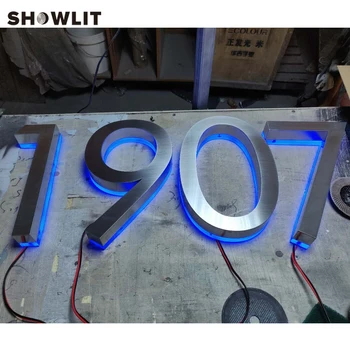 

Blue Lighting Door Sign Backlit Home Numbers Led Halo Lit House Number Custom Made