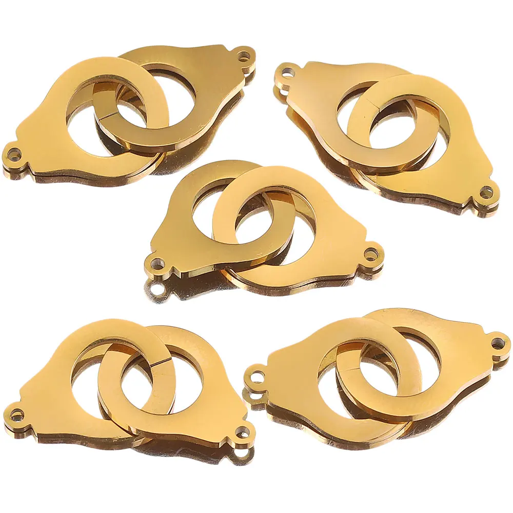 5pcs Lot Stainless Steel Double Handcuffs Charm Connector for Bracelet Necklace Hollow Pendants Diy Jewelry Making Supplies