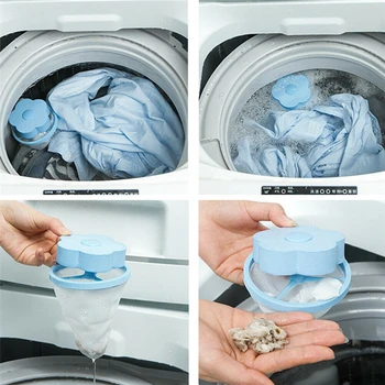 

1Pcs Durable Remover Washing Machine Filter Bag Flower Ball Hair Lint Fluff Grabbing Absorb Residual Debris Reusable Hair