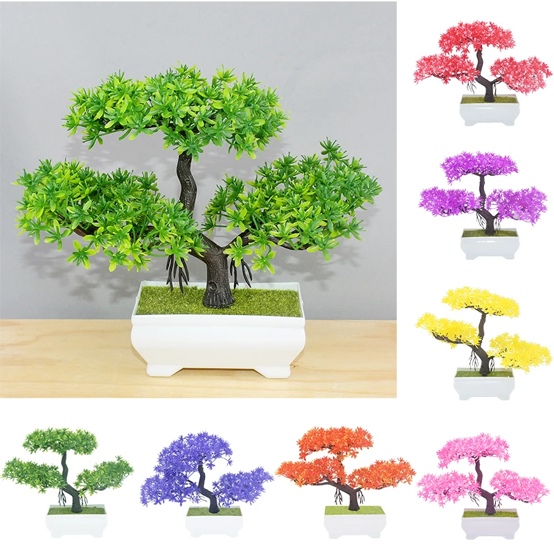 Bonsai Simulation Artificial Flowers Plants Garden In Pot Pine Tree Home Decor