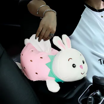 

Rabbit Pig Car Armrest Box Tissue Bag Animal Short Plush Seat back Hanging Tissue Case Box Holder Cover Paper Napkin Orangizer