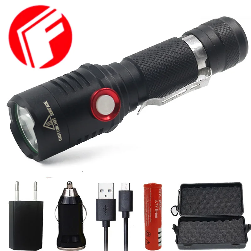 

FX-DZP50 XM-L2 U3 Micro USB Rechargeable LED flashlight Zoomable 18650 rechargeable battery flashlight torch 1 Mode ON / OFF