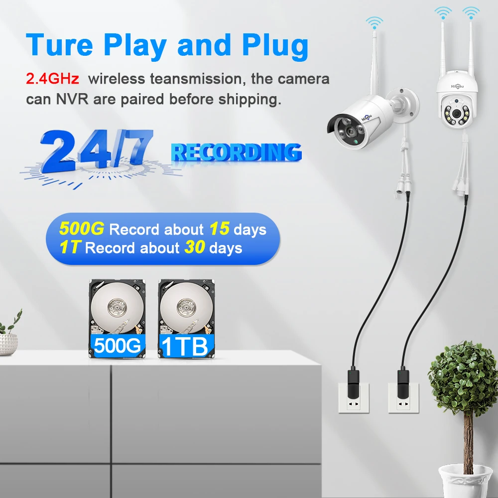 Hiseeu 8CH Wireless CCTV System 1536P 1080P NVR wifi Outdoor 3MP AI IP Camera Security System Video Surveillance LCD monitor Kit