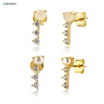 

Kikichicc 925 Sterling Silver Pearl Stud Earring Three Zircone Line Piercing Pendiente Women Queen Small Jewelry For Fashion