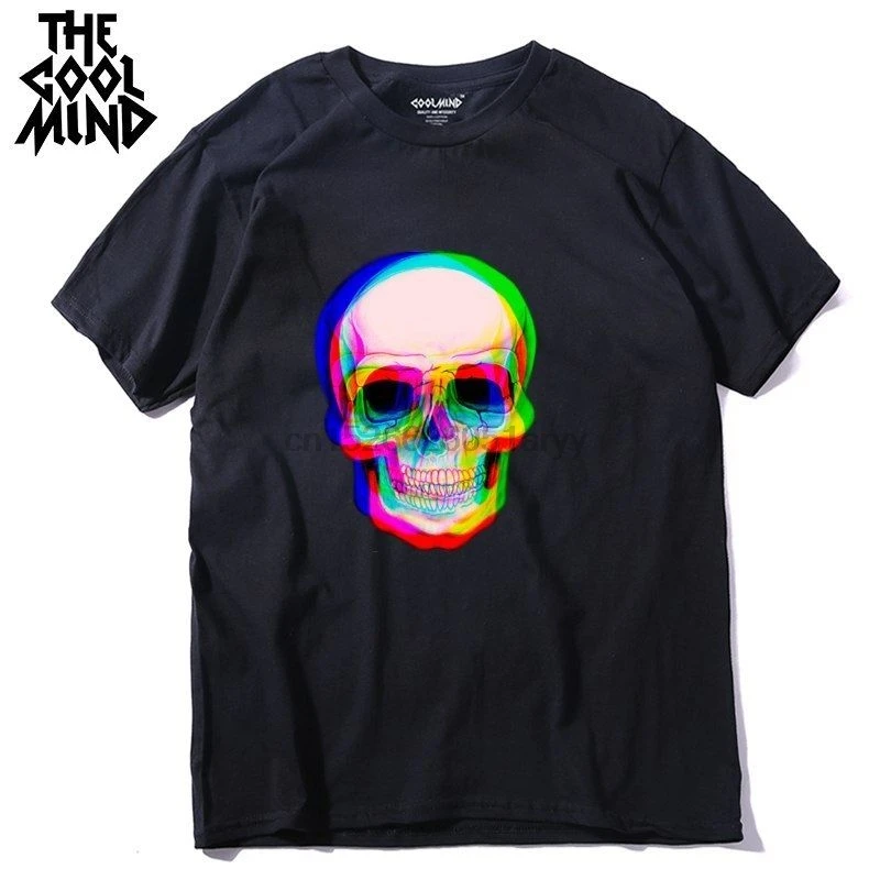 

COOLMIND qi0410A 100% cotton short sleeve skull men T shirt casual loose summer Cartoon t shirt men Unisex New Fashion tshirt