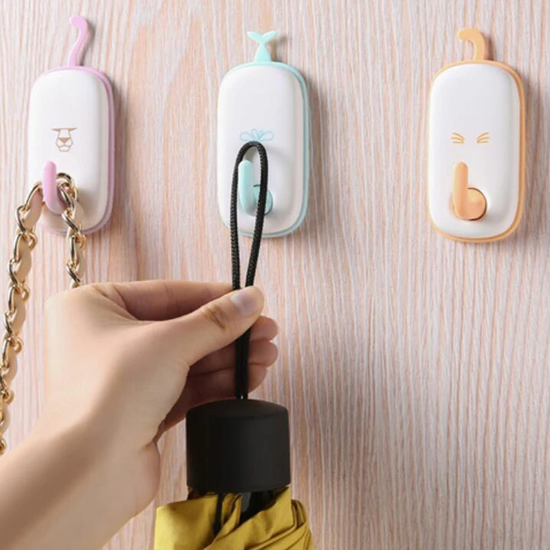6pcs Bathroom Towel Hanger Clothes Hook Strong Self Adhesive Wall Door Holder Cartoon Kitchen Bath Wall Hanger Wall Hook