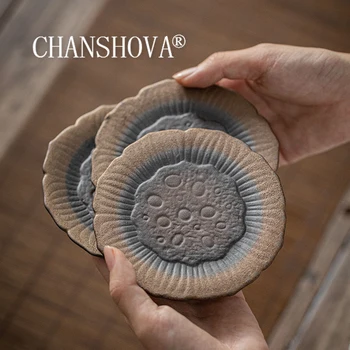 

CHANSHOVA Chinese retro style Handmade pottery small teacup saucer Coaster Teaware Accessories tea set China ceramic H454