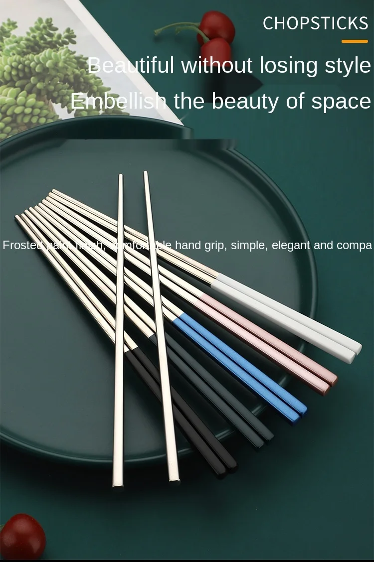 Description Picture 4 of itemGold Glossy Stainless Steel Chopsticks Korean Style Metal Chopstick Dessert Dinner Home Tableware Kitchen Tool Portable Reusable