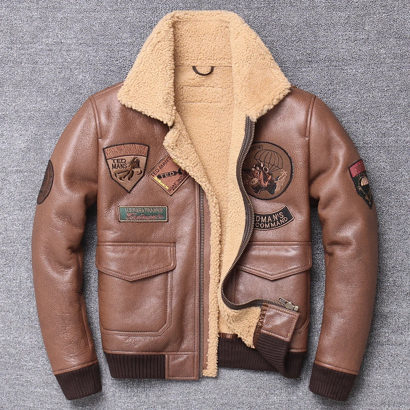 

FERNER New Original Ecological Genuine Leather Fur Jacket Men's Winter Fur One Flight Suit Slim Badge Warm Motorcycle Clothing