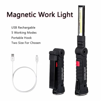 

Portable Flashlight LED Magnetic Work Light USB Rechargeable COB Hanging Lamp Torch for Camping Car Repair Foldable Flashlights