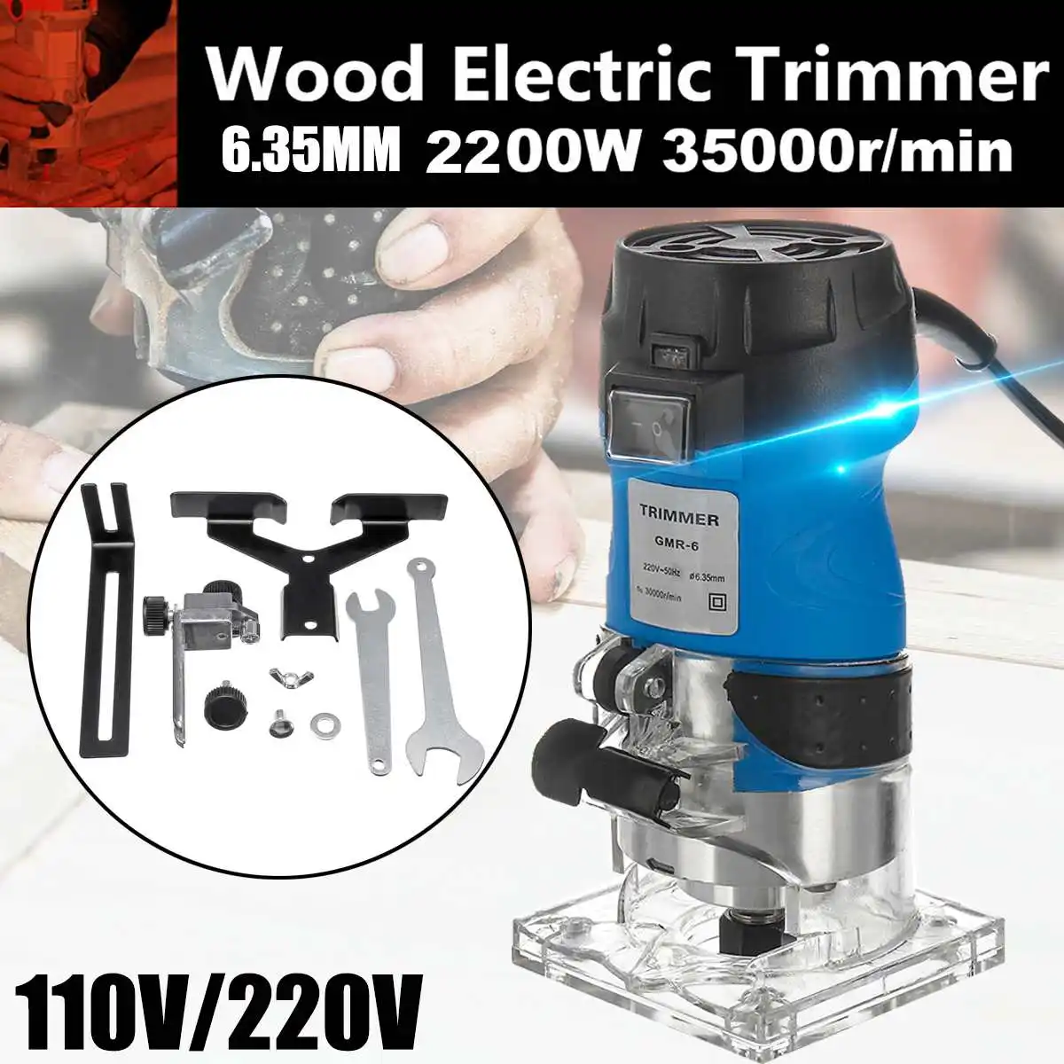 

2200W 220V Woodworking Electric Trimmer Wood Milling Engraving Slotting Trimming Machine Hand Carving Machine Wood Router
