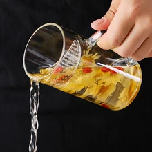 Прозрачная стеклянная чашка для кофе/чая с фильтром, высокое боросиликатное стекло es с большой ручкой с круглым горлышком, цветочное чайное стекло для домашнего офиса