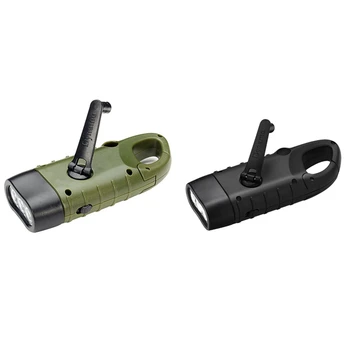 

2 Pcs Solar Hand Cranking Powered Rechargeable Flashlight Emergency Backpack-Black & Green
