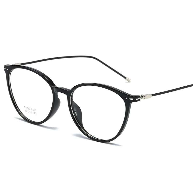 Прозрачные готовые очки для близорукости женские ретро круглые металлические ноги близорукие очки унисекс очки для близоруких-1,0~-6,0 - Цвет оправы: Черный