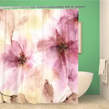 

Bathroom Shower Curtain Blue Floral Watercolor Spring Flowers Autumn Bouquet Wall Painting Polyester Fabric 66x72 inches