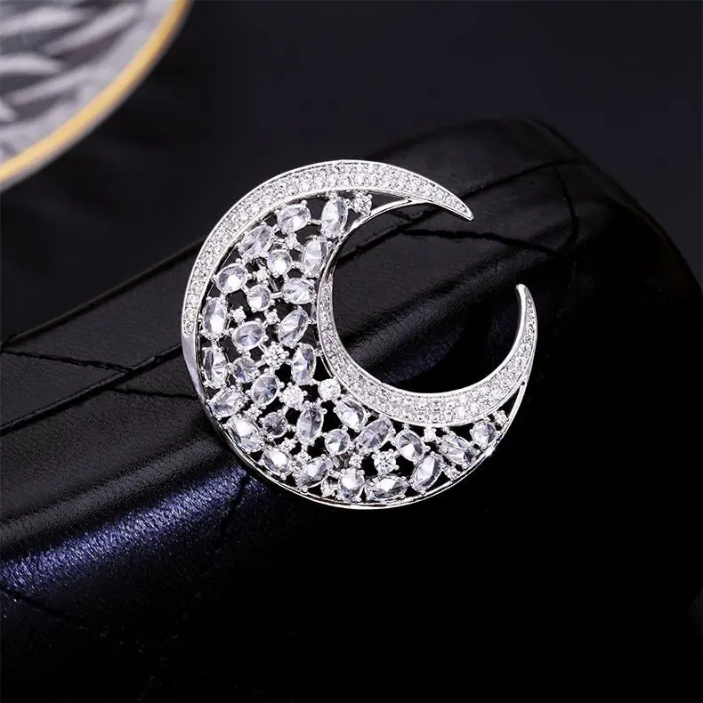 white Красочные желтые хрустальные лунные Броши для женщин аксессуары broche femme bijoux, кубический цирконий Брошь шпильки металлические ювелирные изделия - Окраска металла: white
